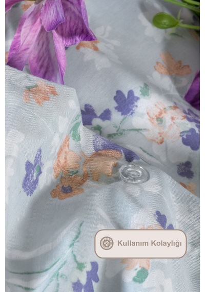 Elart Floret Nevresim Takımı Çift Kişilik Lastikli Çarşaf 200x220 Cm Yeşil Yeşil