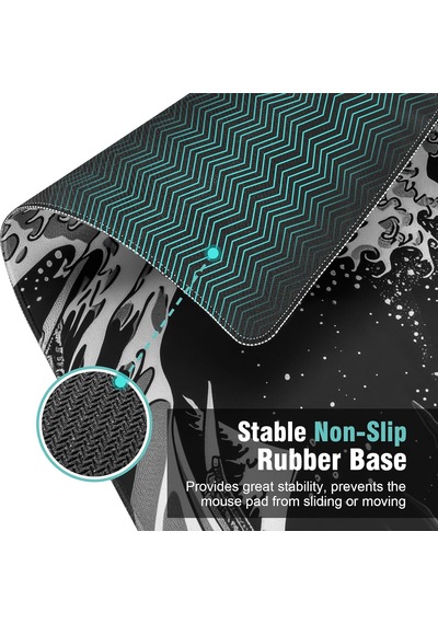 Tr Japon Deniz Dalgası Oyun Fare Altlığı, 31,5 X 11,8 Cm Japon Kanagawa Siyah Mousepad Masa Örtüsü, Sıvı Kontro