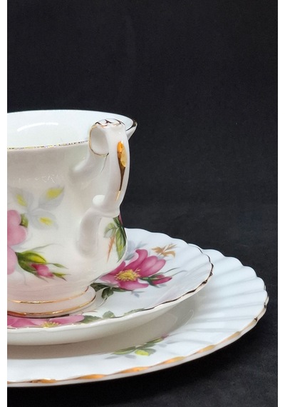 Prairie Rose Çayır Gülü Bone China Porselen Duble Kahve Fincanı Ve Tabakları 3 Parça 120 Ml Mor