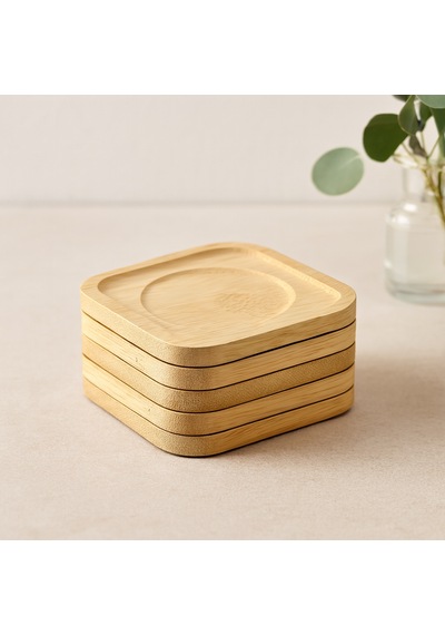 Bambu Ahşap Kare Çay Tabağı 9.7x9.7 Cm - 6'lı Set Çr