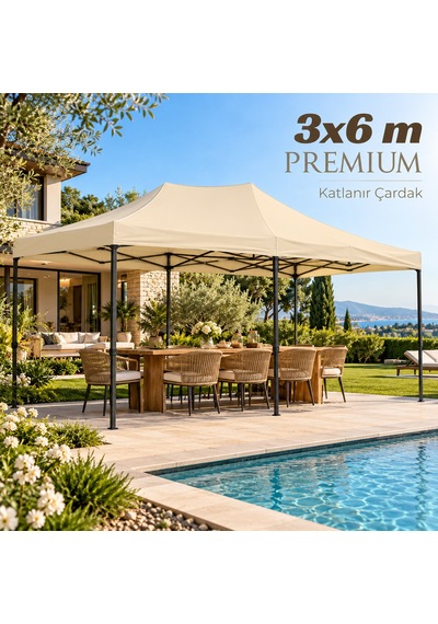 Missidea 3 6 Premium Makaslı Katlanır Krem Çardak