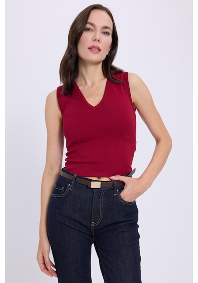 Tudors Kadın Slim Fit Dar Kesim V Yaka Sıfır Kol Pamuklu Ribanalı Bordo Bluz-38839 Bordo Tudors Kadın Slim Fit Dar Kesim V Yaka Sıfır Kol Pamuklu Ribanalı Bordo Bluz-38839 Bordo