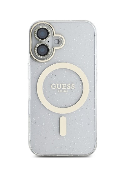 Apple Uyumlu iPhone 16 Guess Lisanslı 3'lü Aksesuar Seti Iml Simli Glitter Kılıf Ekran Ve Lens Koruyucu Şeffaf