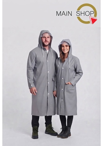Mainshop Unısex Gri Su Ve Rüzgar Geçirmez Siperlikli Kapüşonlu Çıtçıtlı Cepli Yağmurluk