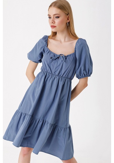 Bigdart 2351 Kloş Poplin Elbise - İndigo 001
