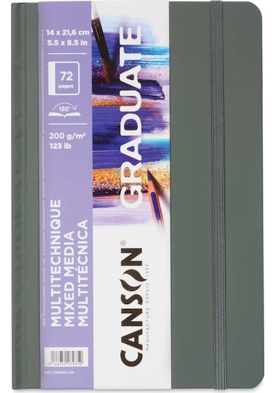 Canson Graduate Sert Kapaklı Defter Mix Media Çok Amaçlı - Dikey 200gr 21,6x14 72 Sayfa Beyaz