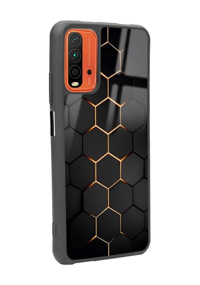 Xiaomi Redmi 9t Yellow Carbon Tasarımlı Glossy Telefon Kılıfı Siyah