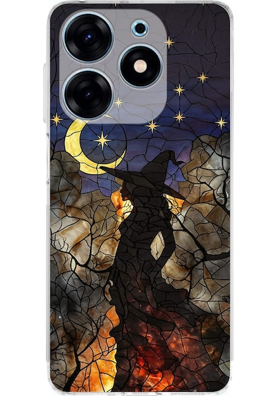 Printify Tecno Spark 10 Pro İle Uyumlu Vitray Cadı Saati Tasarımlı Şeffaf Silikon Kılıf Şeffaf