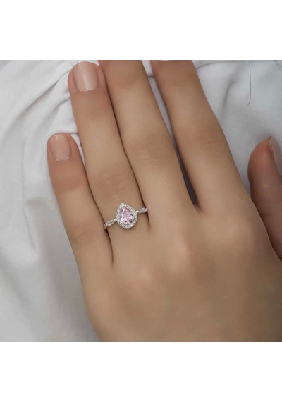 Gümüş Pembe Damla Taşlı Kadın Yüzük Çok Renkli