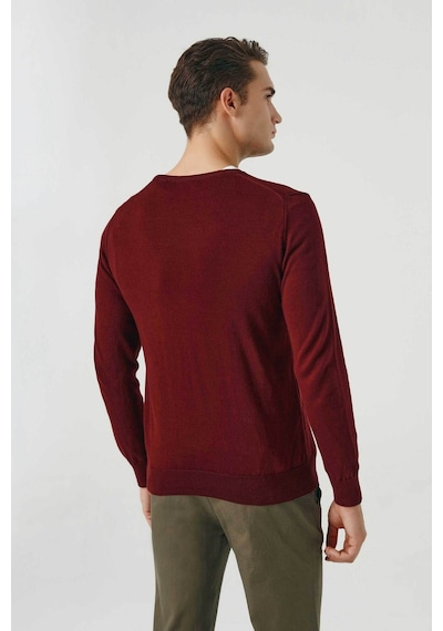 D's Damat Regular Fit Bordo Tüylenme Yapmayan Bisiklet Yaka Triko Kazak Bordo