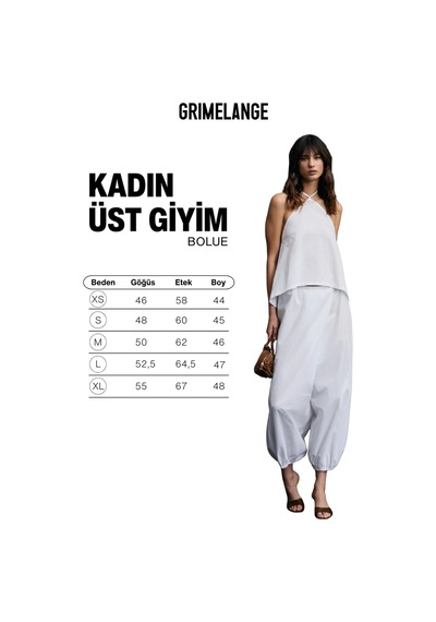 Grımelange Bolue Kadın Poplin Kumaşlı %100 Pamuk Boyundan Bağlamalı Beyaz Bluz