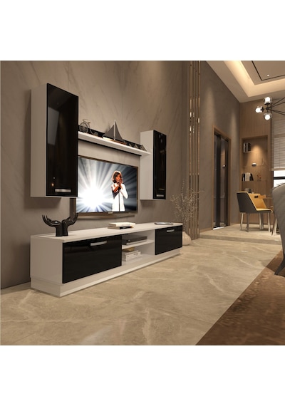 Decoraktiv Eko 5db Mdf Dvd Tv Ünitesi Tv Sehpası Beyaz - Siyah