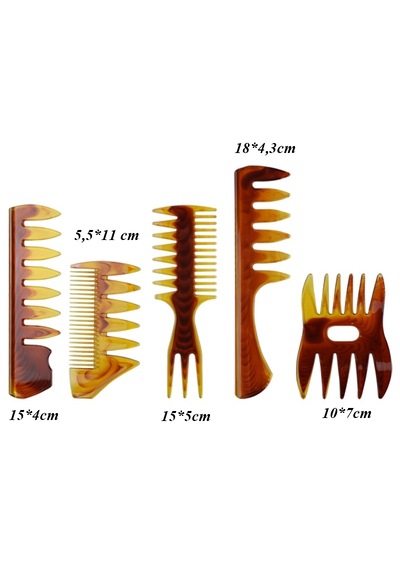 5 Parça Saç Şekillendirme Tarak Seti Tüm Saçlar Wax Tarakları Berber Tarakları Kırmızı-sarı 5 Adet Kırmzı-sarı Desen