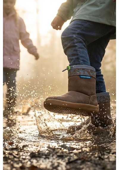 Hopfrög Rain Boots Kahverengi Meşe Suya Ve Soğuğa Dayanıklı Barefoot Çocuk Botu Kahverengi