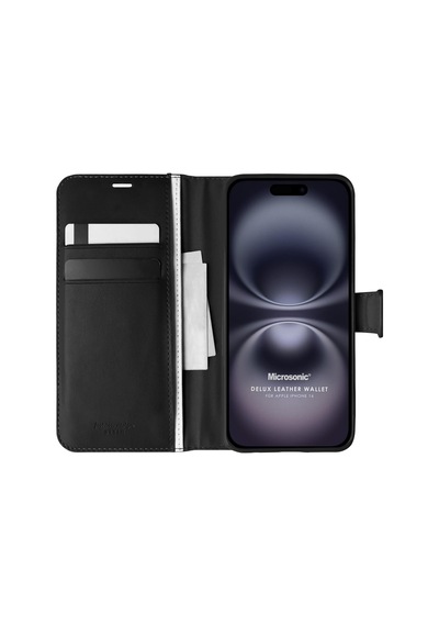 Microsonic Apple iPhone Uyumlu 16 Kılıf Delux Leather Wallet Siyah -