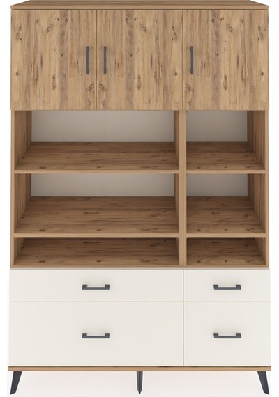 Hyperion Dolap 10 Raflı 4 Çekmeceli 3 Kapaklı 132x44x195 Çam-... Çam