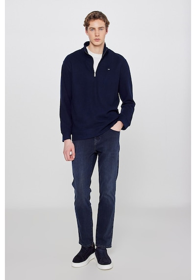 Wrangler Pamuklu Regular Fit Dik Yaka Fermuarlı Selanik Örgü Sweatshirt Lacivert