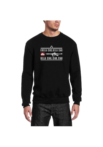 La Casa De Papel Rpg Baskılı Siyah Erkek Örme Sweatshirt