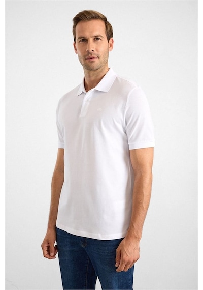 Süvari Beyaz Regular Düz Nakışlı Pike Düğmeli Polo Yaka Tişört Sts1014000018-bey