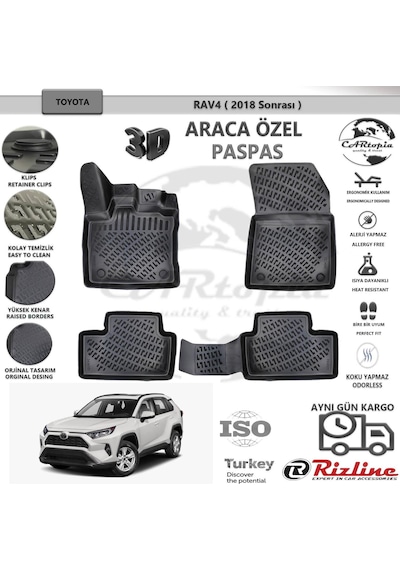 Toyota Uyumlu Rav 4 / 2018 Sonrası / Siyah / Rizline Paspas