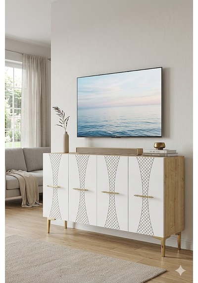 Ka1232dbg Slim Konsol Ve Tv Sehpası Safirmeşe-beyaz-gold 120cm