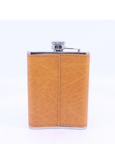 Turuncu Deri Kaplama Cep Matarası/flask 8 Oz