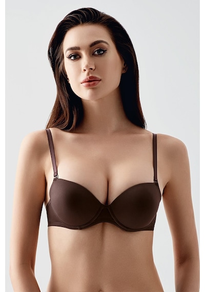 New Bra Kadın B Kap Desteksiz Basic Saten Görünümlü Sütyen Kahve 7025 Kahverengi