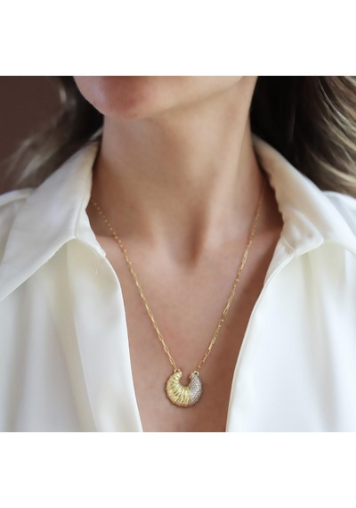 Kruvasan Gold Zirkon Taşlı Gümüş Kolye Gümüş