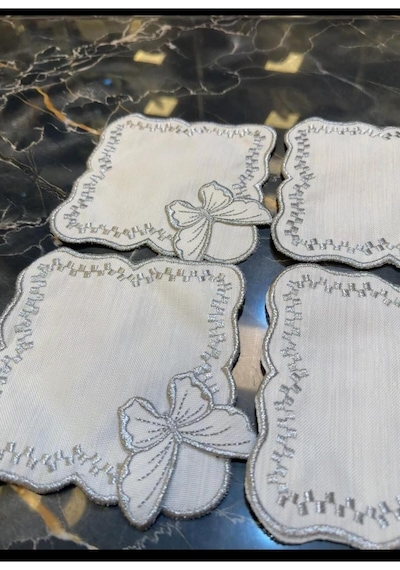Kelebek Gümüş 6'lı Kokteyl Sunum Peçetesi Linen Keten Kumaş