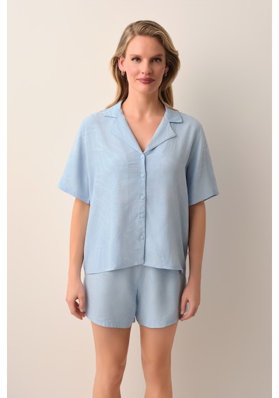 Suwen Petra Gömlek Yaka Şort Pijama Takımı Sh26512667b015 Mavi