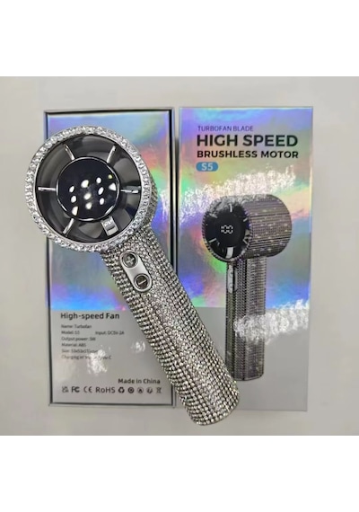 Çeşithane S5 Turbo Fan, Fırçasız Motorlu Şarjlı El Fanı, Dijital Ekranlı Taşınabilir Yüksek Hızlı Mi