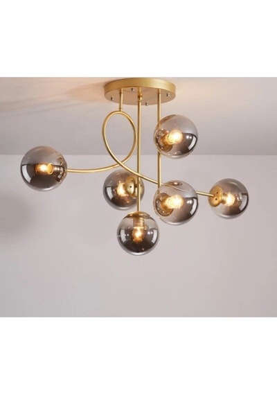 Jade 6'lı Salon - Mutfak - Yatak Odası Özel Tasarım Modern Gold Renkli Füme Glop Camlı Avize Diğer