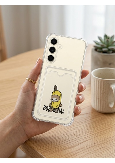 Galaxy Uyumlu S24 Boş Yapma Muz Detaylı Kart Bölmeli Şeffaf Telefon Kılıfı Mh-hs7458-3075