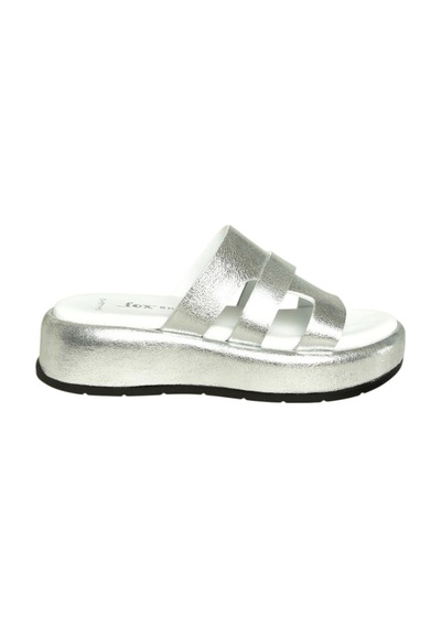Fox Shoes U296444003 Gümüş Kalın Tabanlı Kadın Terlik Gümüş-hakiki Deri