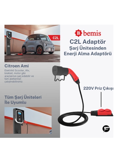 Bemis C2l Charger To Load Elektrikli Araç Şarj Ünitesinden Enerji Alma Adaptörü 3 Metre 3,7 Kw