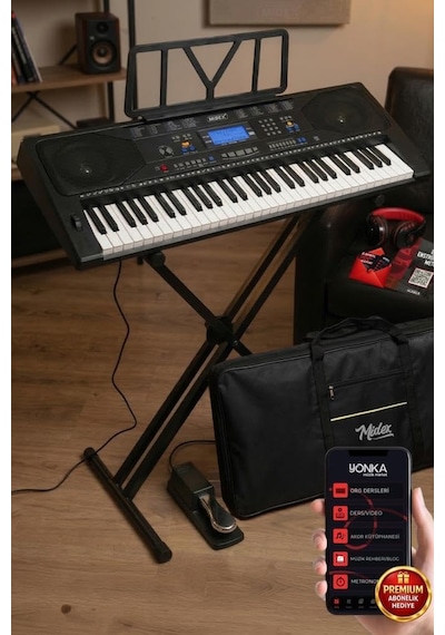 Midex Ps-4500ksp Tuş Hassasiyetli 61 Tuşlu Org Sustain Pedallı Usb Mp3 Pedal Stand Kulaklık Çanta Notalık Metod
