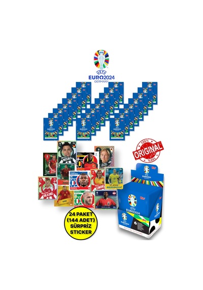 Almanya Euro 2024 Avrupa Şampiyonası Match Attax- 24 Adet Futbolcu Sticker Paketi 144 Adet Sticker