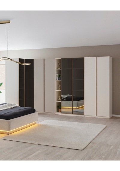 Flora 8 Kapaklı Köşe Dolap & Gardırop Ekru