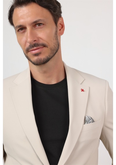 İmza Kendinden Desenli Mono Yaka 6 Drop Slim Fit Takım Elbise 1001260162 Bej