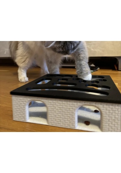 3d Baskı Kedi Zeka Oyuncağı Yavaş Yeme Aktivite Kutusu Tuğla Desenli Ödül Mama Bulmaca Siyah Beyaz