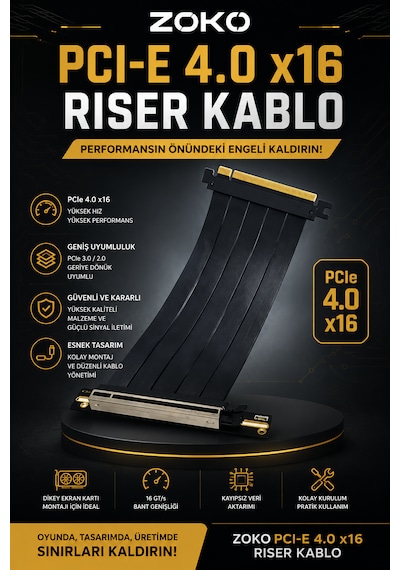 Zoko Pcı-e 4.0 X16 Riser Kablo Siyah