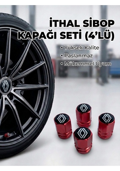 Renault Grubu İle Uyumlu Alüminyum Altıgen Sibop Kapak Seti Kırmızı - İthal Sibop Kapağı 4lü Set