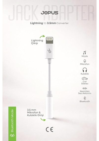 İphone 7-8-x-11-12-13-14 Serileri İle Uyumlu Bluetooth Bağlantılı 3.5mm Kulaklık Dönüştürücü Jo