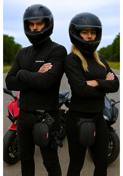 Motobros Karbon Desenli Deri Motosiklet Bacak Çantası, 3 Gözlü, Su Geçirmez Diğer