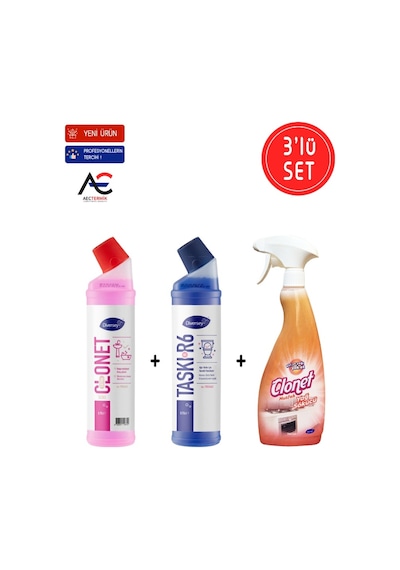 Clonet Temizlik Paketi Mutfak + Banyo + Tuvalet Temizleyici 3 x 750 ML