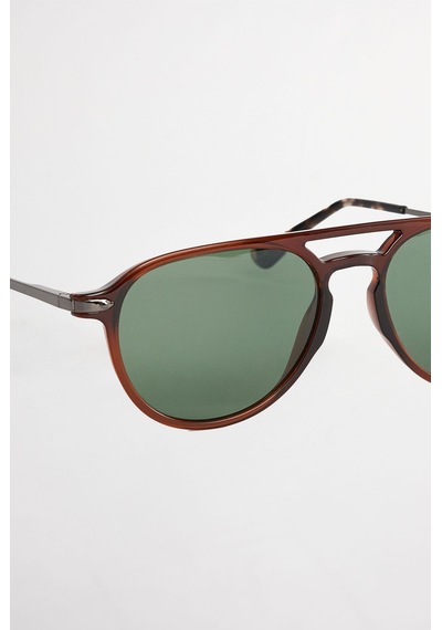 Unisex Oval Kahverengi Çerçeve Çift Köprülü Güneş Gözlüğü-33298 Çok Renkli