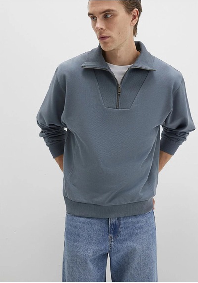 Mavi Erkek Yarım Fermuarlı Sweatshırt Fırtına Gri 0s10368-80889 Gri
