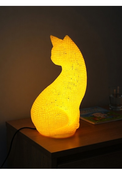 Dekoratif Kedi Figürlü Gece Lambası 3d Yazıcı Baskı Hediyelik Masa Lambası Aydınlatma 23cm Sarı