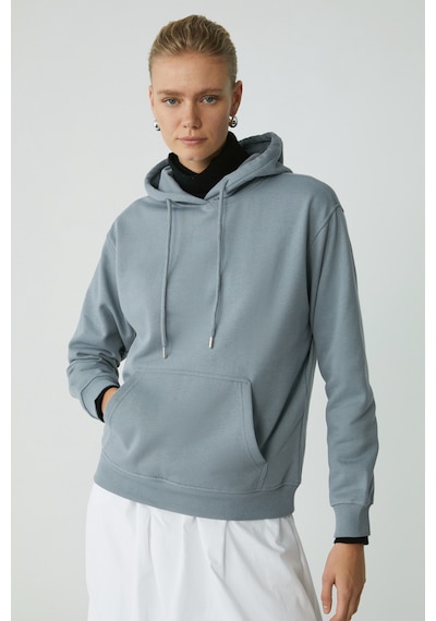 Ethıquet Abelıa Kadın Pamuklu Içi Polarlı Yumuşacık Kalın Kumaşlı Kapüşonlu Örme Comfort Mavi Sweats