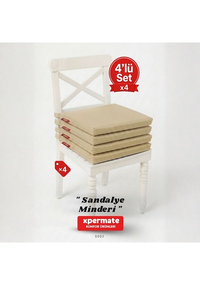 Xpermate 4'lü Sandalye Minderi Su İtici Kumaş 40 x 40 CM Bej